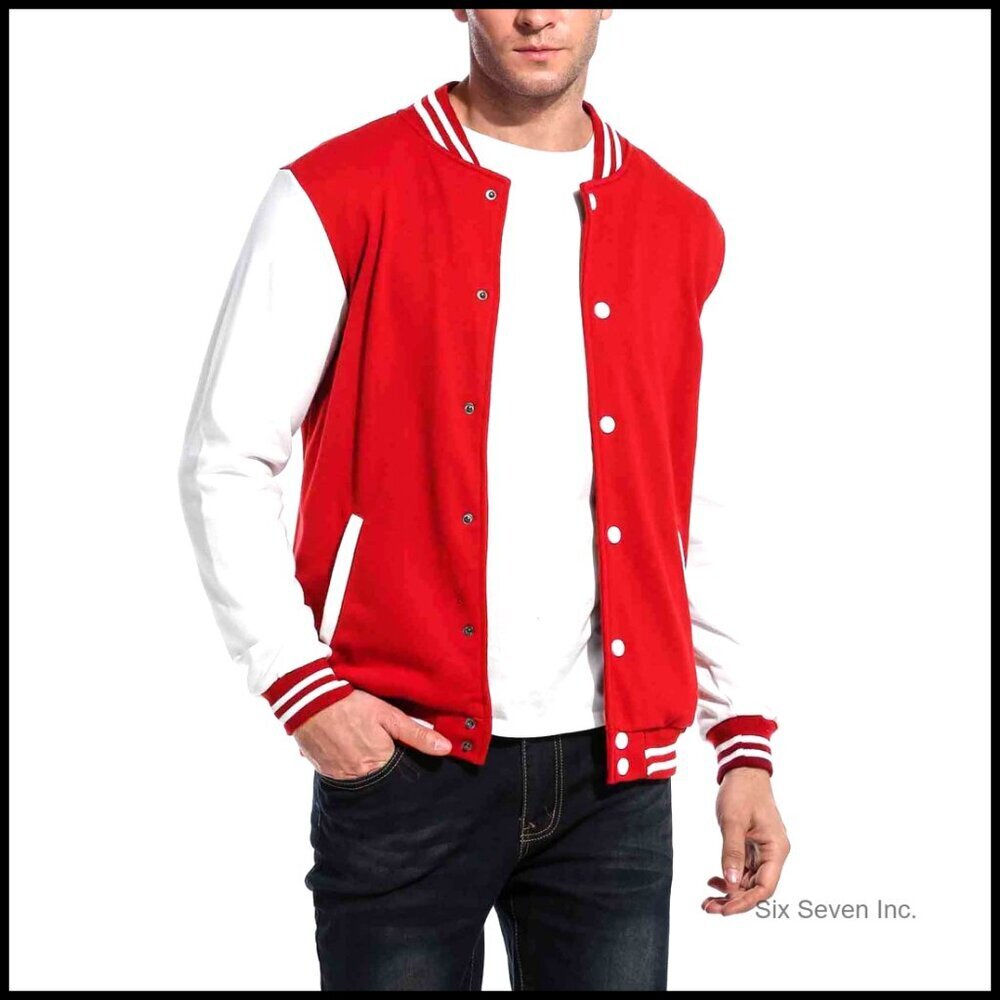 Slim Fit Varsity Jacket Cotton Letterman Baseball Bomber Classic Retro Style